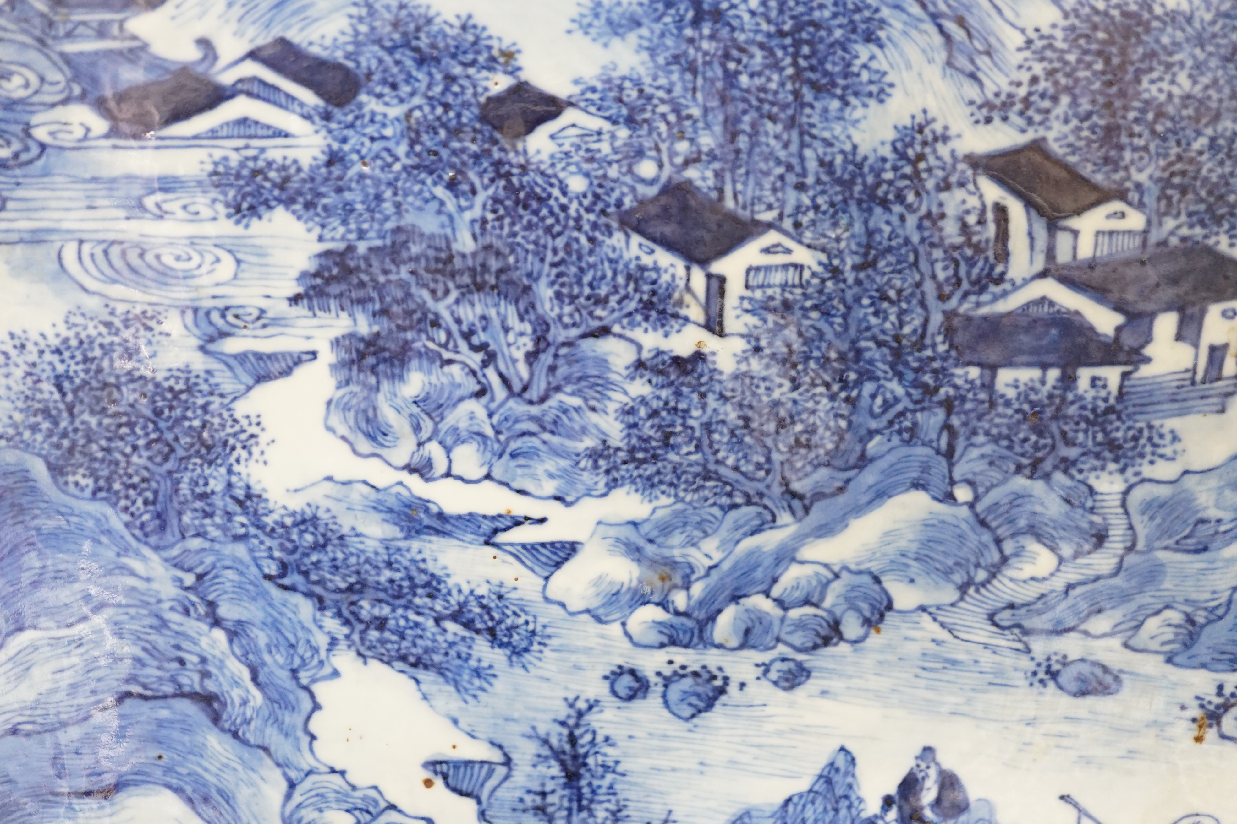 A Chinese blue and white ‘landscape’ table screen, late 19th century